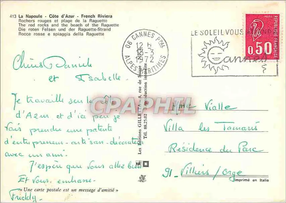 Rote Felsen und Strand von La Ragquette — Côte d'Azur — Éditions GILLET n°413 - Rückseite