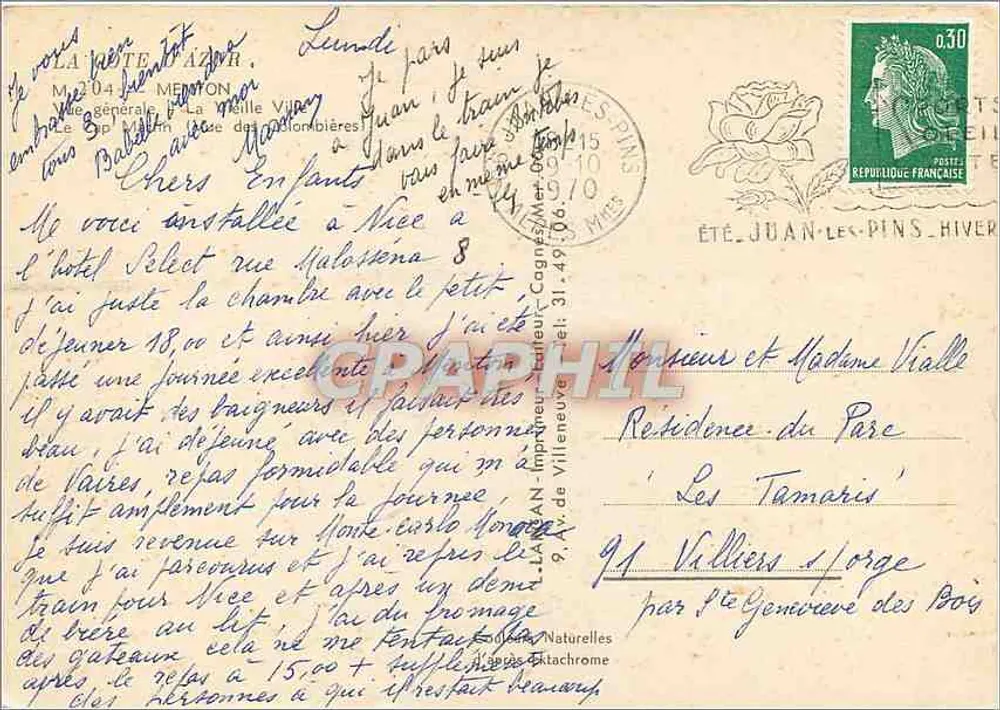 Ansicht von Nice — Panoramablick von den Höhen — Verlag: Imprimerie de Villeneuve - Rückseite
