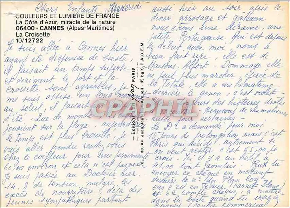 Cannes — Ansicht der Croisette — Verlag Yvon - Rückseite