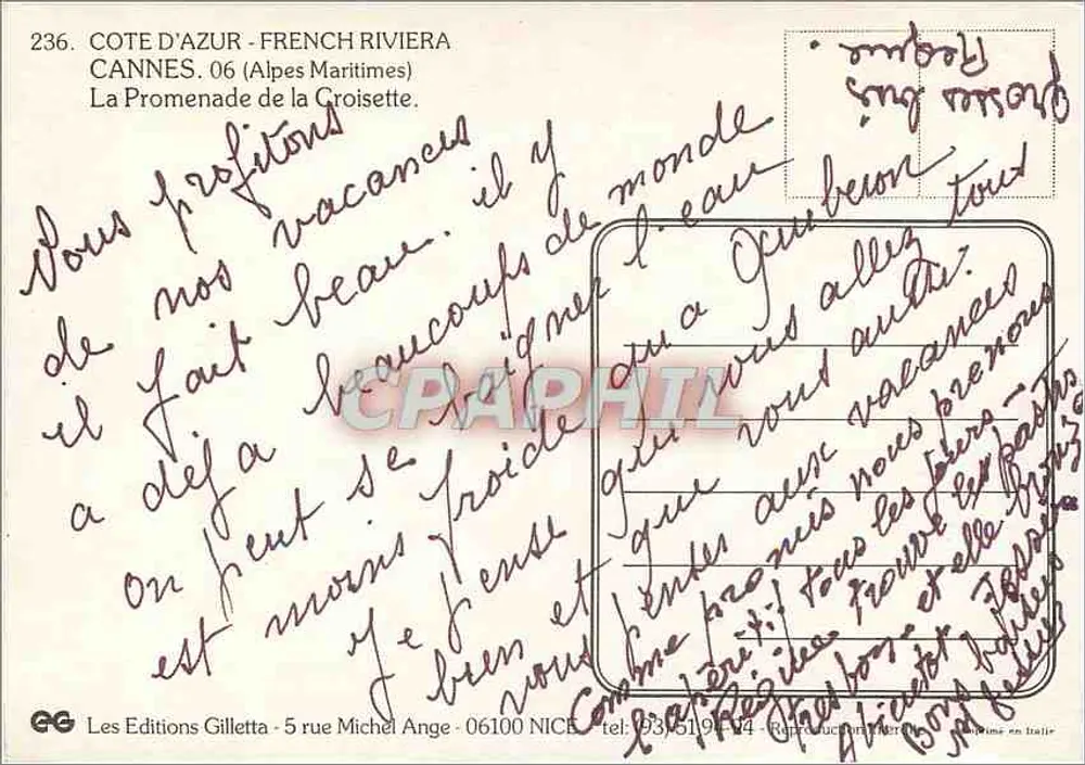 Cannes — La Promenade de la Croisette — Les Editions Gilletta - Rückseite