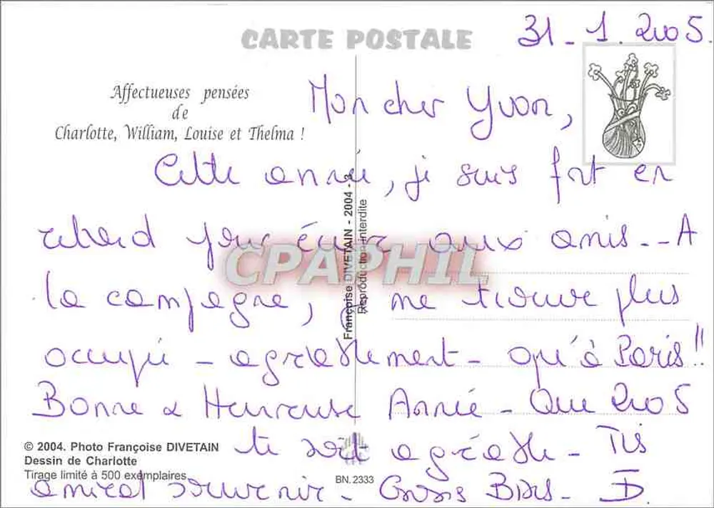 Famiglia — pensieri affettuosi — Françoise DIVETAIN, n° BN.2333 - Verso