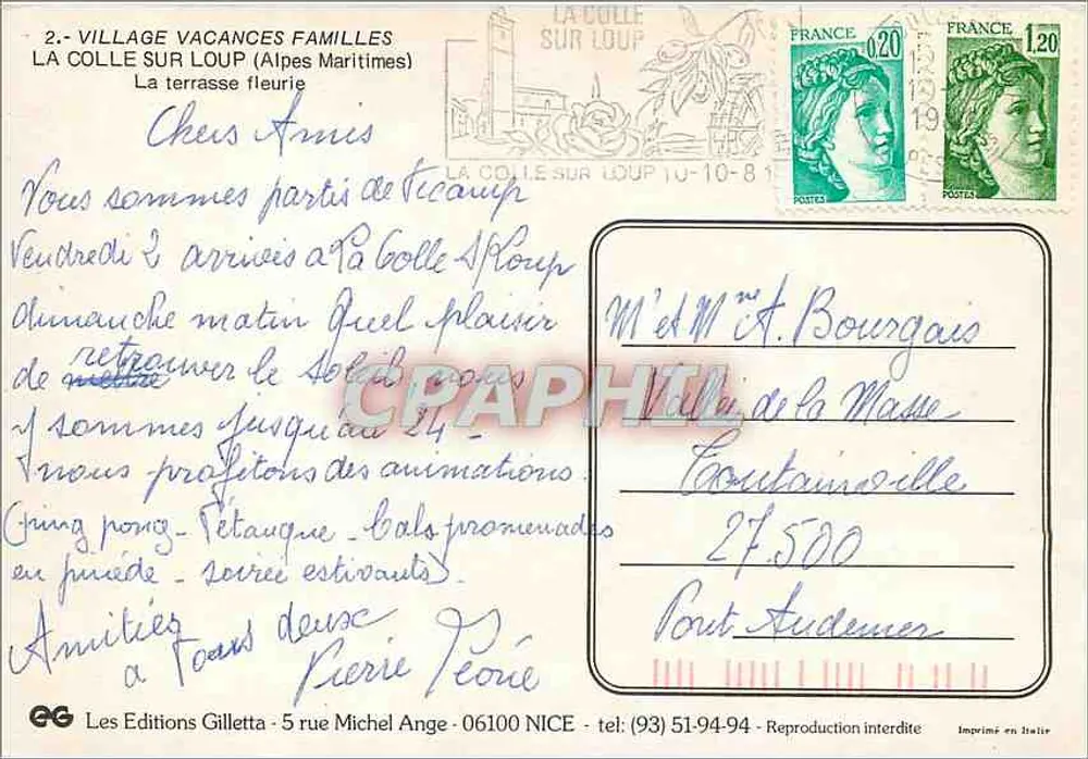 La Colle-sur-Loup — blühende Terrasse — Les Editions Gilletta, n°2 - Rückseite