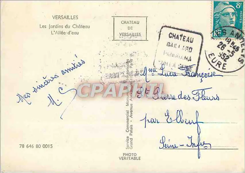 Versailles — Die Gärten des Schlosses, Die Wasserallee — Service Commercial Musée Historique des Palais - Rückseite