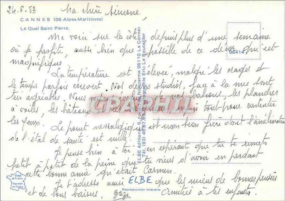 Cannes — El Muelle de San Pedro — Editor ELBE - Reverso