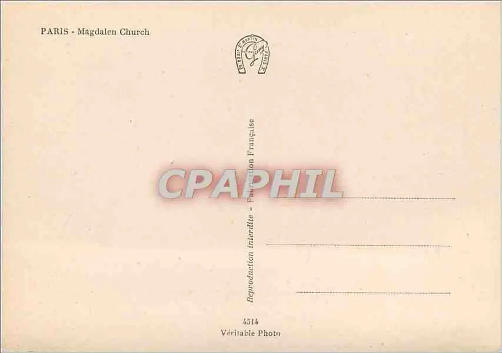 Paris - A Madeleina — editor G. Gony, n° 4514 - Verso