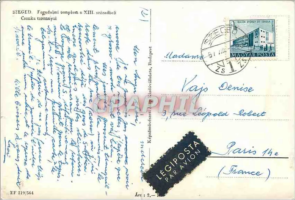 Szeged — Iglesia de San Esteban del siglo XIII — Editor EF 219/564 - Reverso