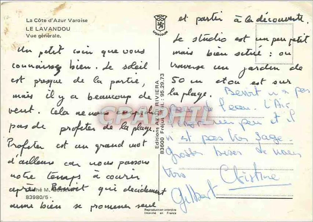 Le Lavandou — Vista geral — Edição AZ Riviera, n° 83980/5 - Verso