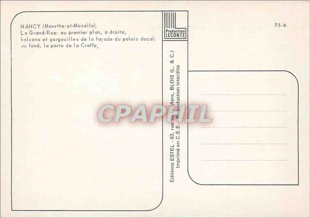 Nancy — Grand-Rue, Balustraden und Wasserspeier des Herzogspalastes, Tor der Craffe — Editions Estel - Rückseite