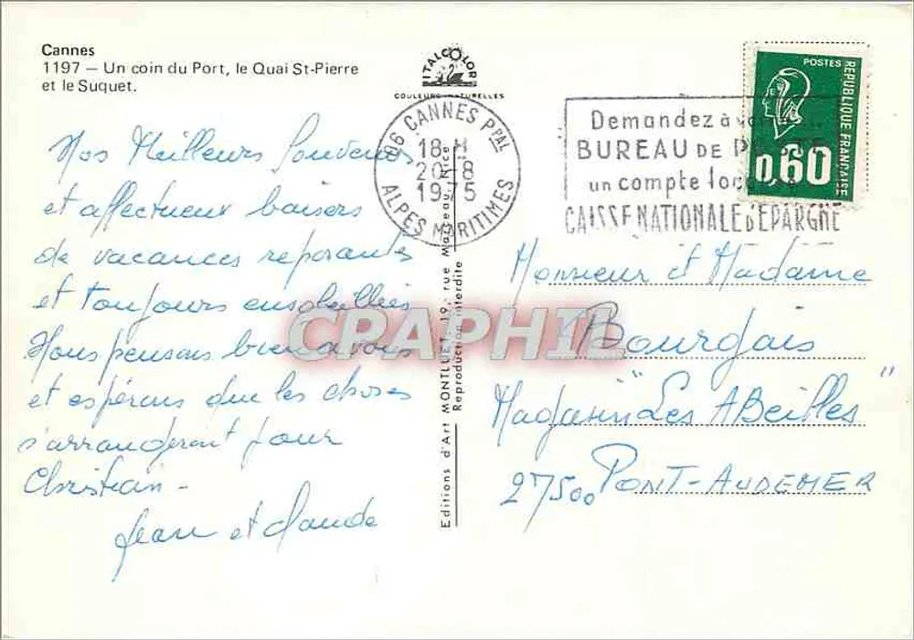 Cannes — Eine Ecke des Hafens, Quai St-Pierre und der Suquet — Éditions d'Art Montluçon - Rückseite