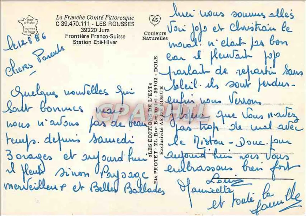 Les Rousses Station Sommer-Winter — Verlag AS de Coeur, Nr. 39102 - Rückseite