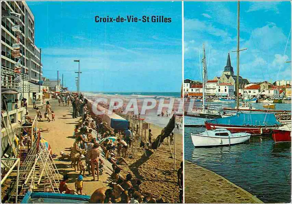 Croix-de-Vie-St Gilles — Ansicht der Strandpromenade und des Hafens — Edition La Vendeé Touristique, n° V.825 - Vorderseite