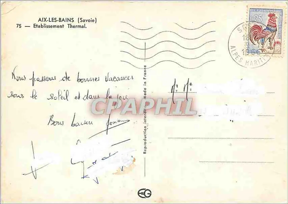 Aix-les-Bains — Estabelecimento Termal — Bilhete postal antigo n°75 - Verso