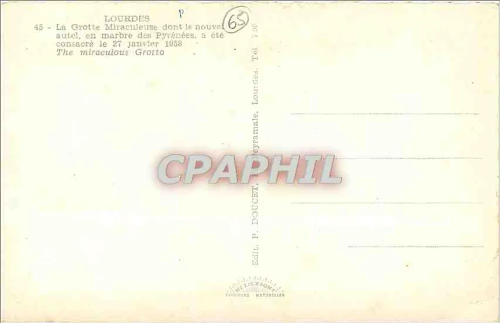 Die Wunderhöhle — Lourdes — Verlag P. Doucet, Nr. 45 - Rückseite
