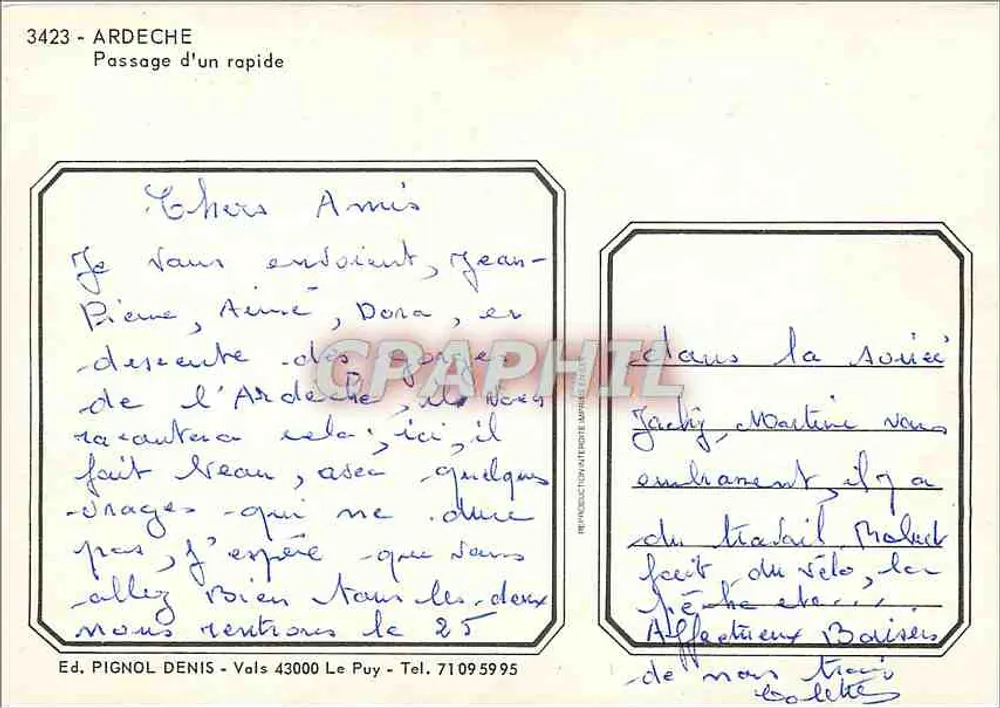 Ardeche — Passagem de um rápido — Ed. PIGNOL DENIS - Verso