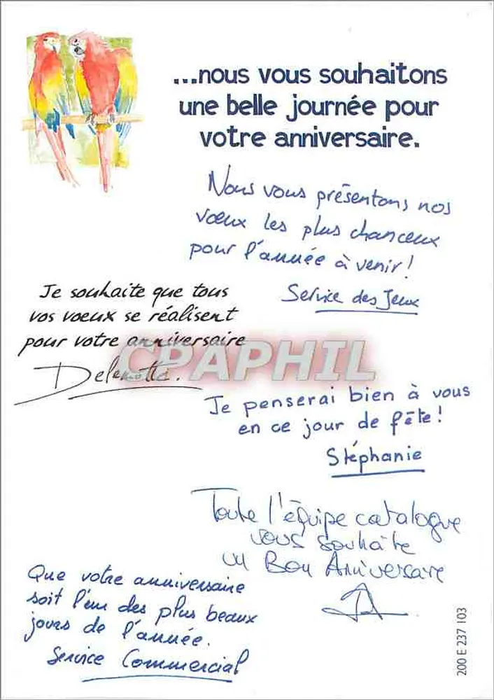 Zwei Papageien — Geburtstagskarte — Service des Jeux, Service Commercial - Vorderseite