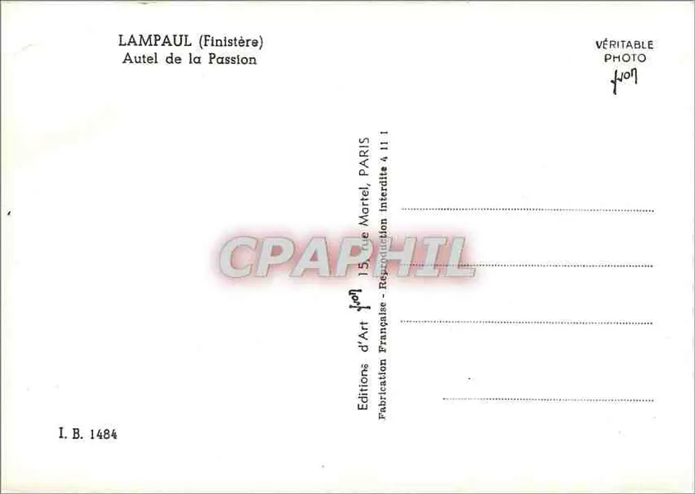 Lampaul (Finistère) — Altar van de Passie — Éditions d'Art, Parijs - Achterkant