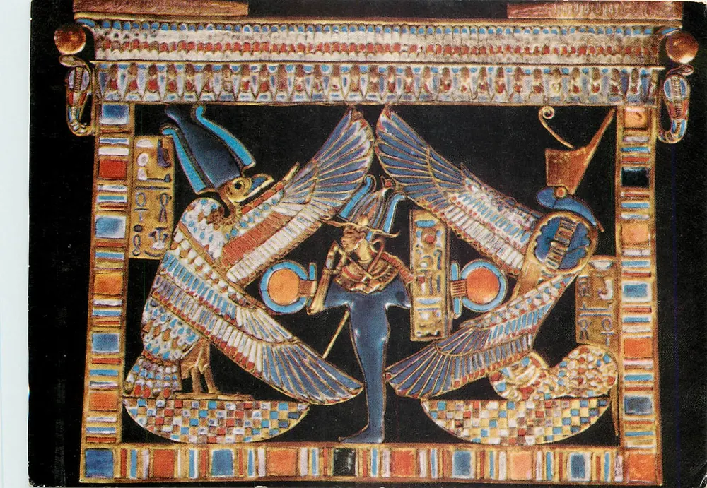 Osiris zwischen den Symbolen Ägyptens — Ober- und Unterägypten — Verlag Die Meister, Nr. 1572 - Vorderseite