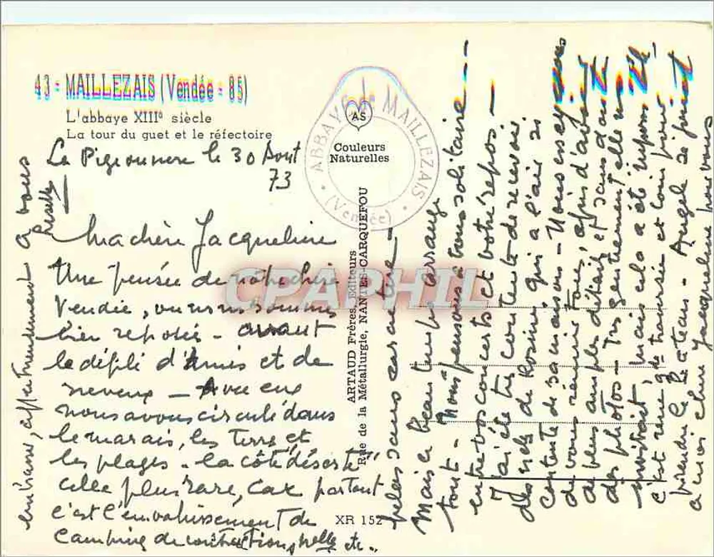 Maillezais — Abtei des 13. Jahrhunderts — Verlag Artaud Frères - Rückseite
