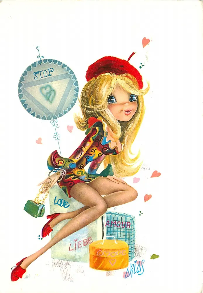 Jovem mulher com chapéu vermelho — ilustração estilizada — editada por C.r.Z. n°7023 - Frente