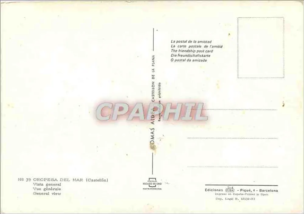 Oropesa del Mar — widok ogólny — Wydawnictwo Piqué, nr 39 - Rewers