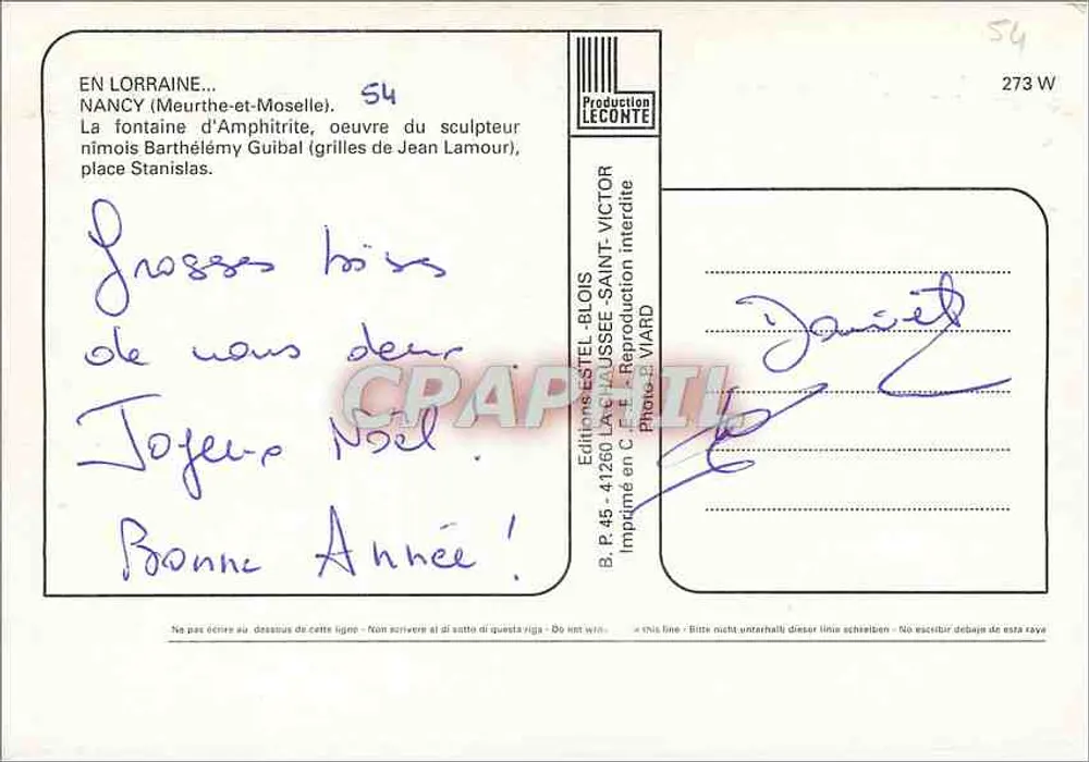 Nancy — Fontaine d'Amphitrite — Verlag Estel, Nr. 273 W - Rückseite