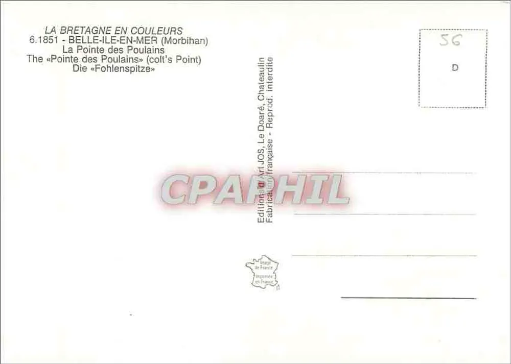 Belle-Île-en-Mer — La Pointe des Poulains — Art JOS Edition, Le Doaré, Frankreich - Rückseite