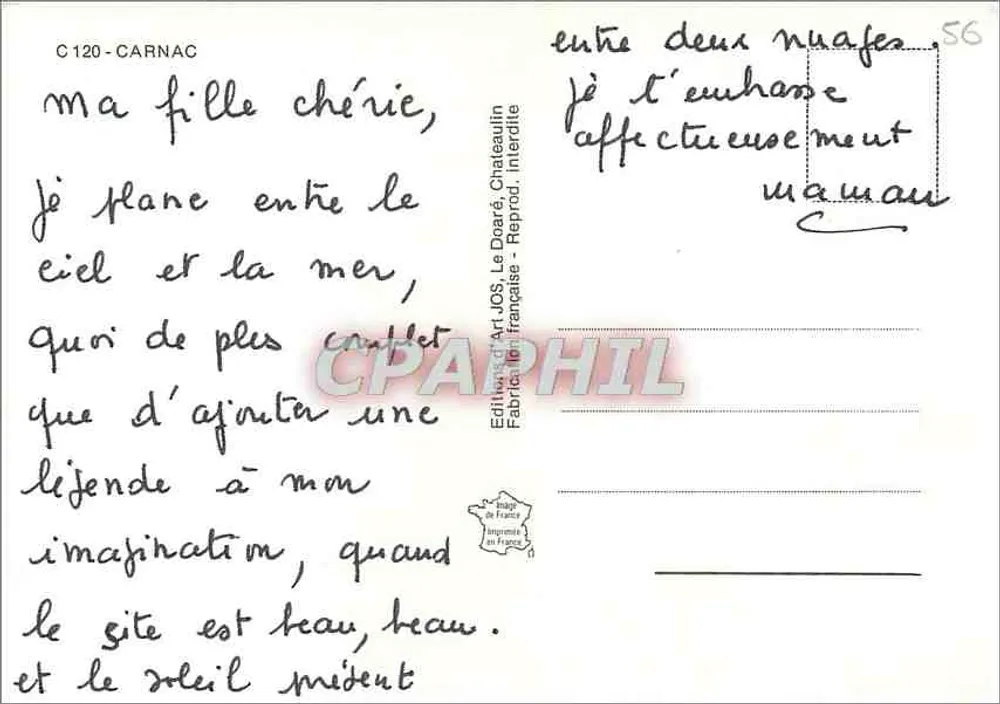 Lenda de Carnac — Carnac, Bretanha — Editor Art JOS, Le Doaré - Verso