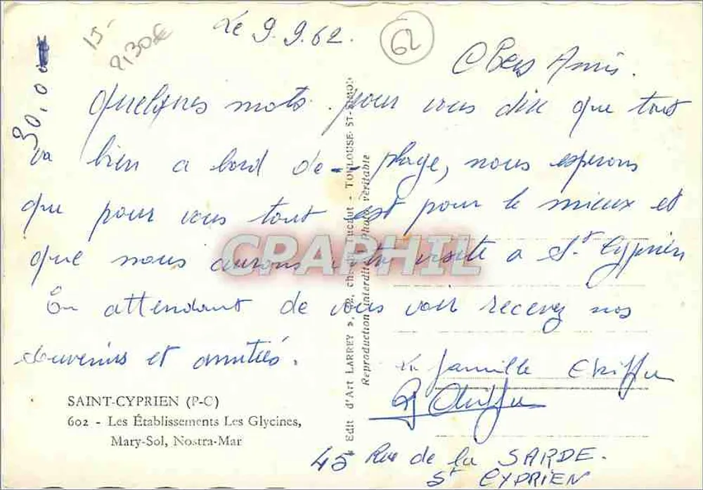 Saint-Cyprien (P-C) — Fischboot und Gebäude — Édit. J'ART LARREY - Rückseite