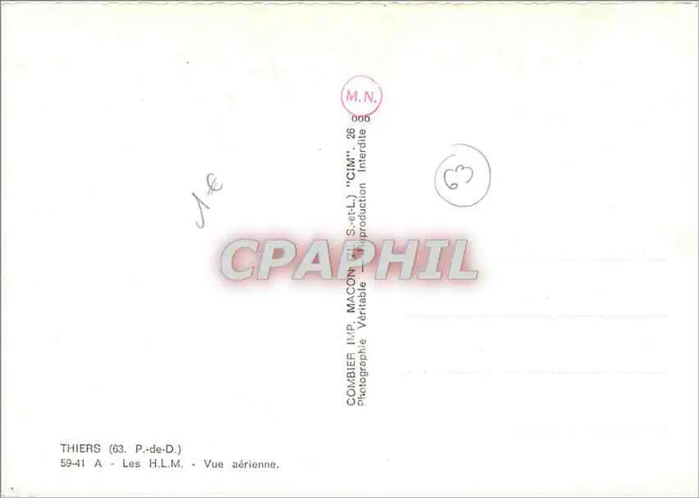 Thiers (63) - Las H.L.M. - Vista aérea — Coumbier Imp. Macon - Reverso