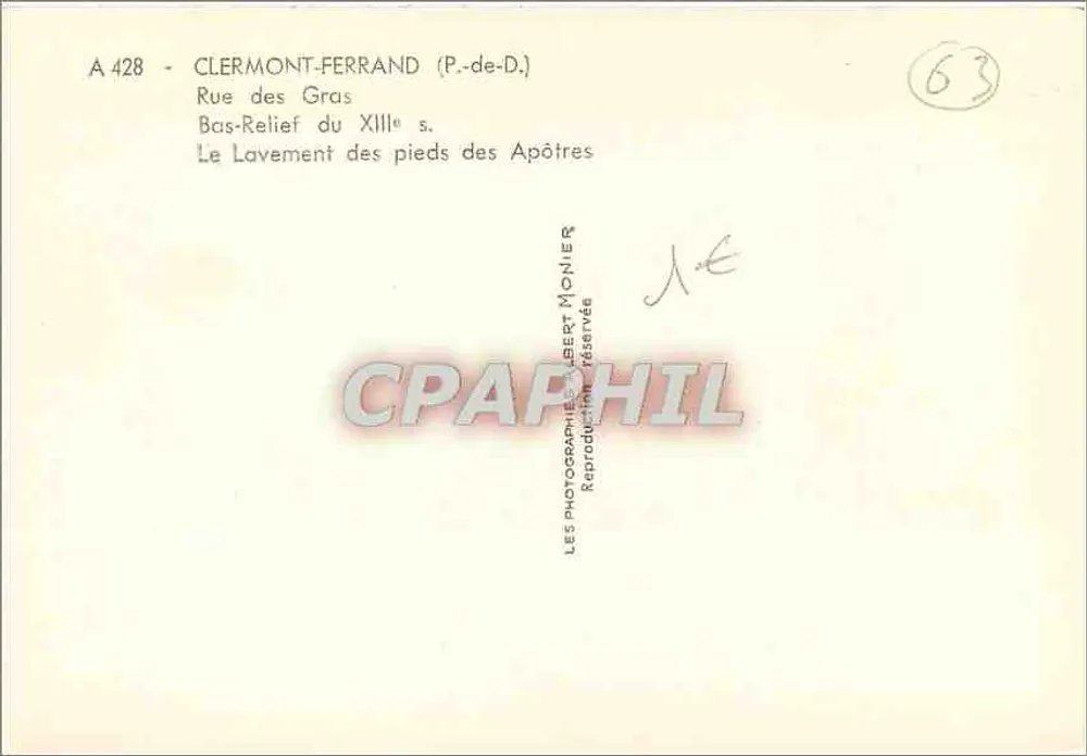 Clermont-Ferrand — Bas-relief do XIIIº século — O Lavamento dos Pés dos Apóstolos — Editor Monnier - Verso
