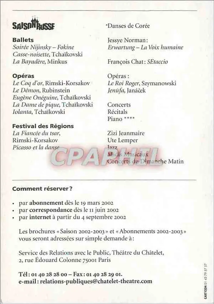 Temporada Russa — Teatro Musical de Paris — Prefeitura de Paris - Verso