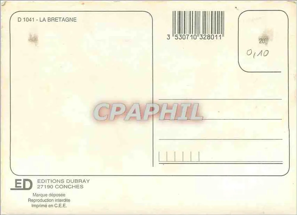 Bretanha — paisagens, produtos e trajes — Edições Dubray, n° D 1041 - Verso