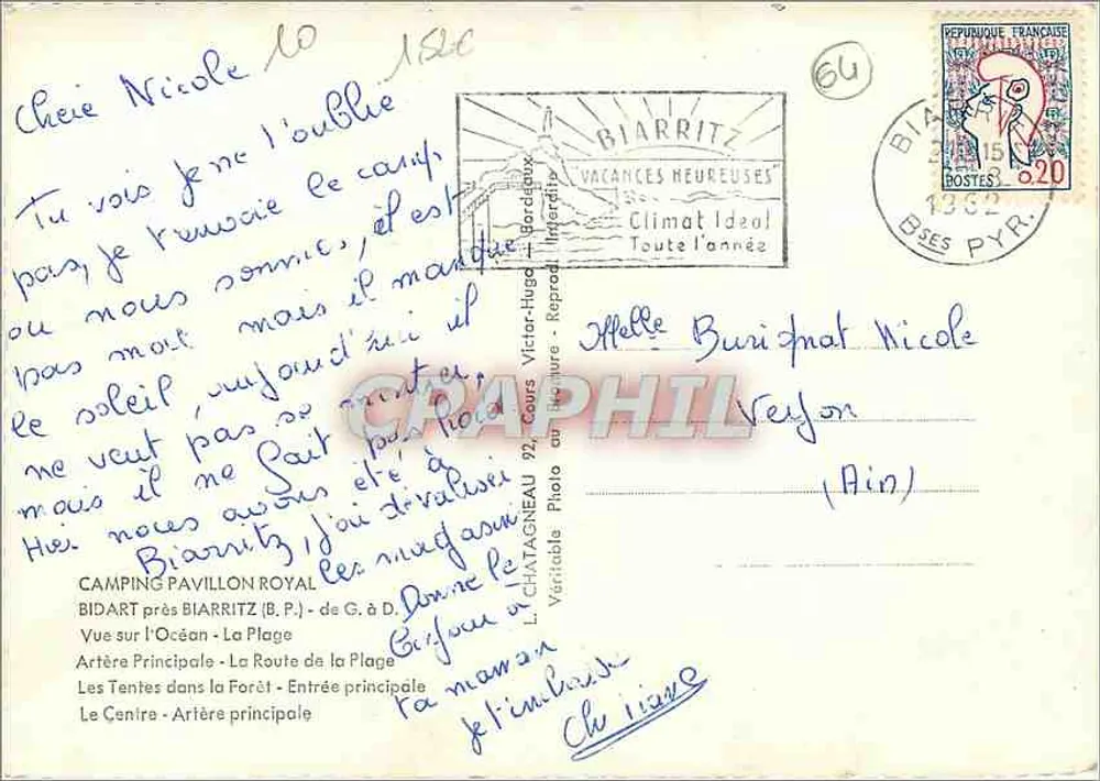Camping Pavillon Royal — Biarritz — Verleger L. Chatagnéau - Rückseite