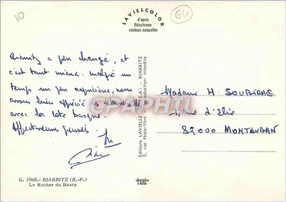 O Rocher do Basta — Biarritz — Edições LAVIELLE - Verso