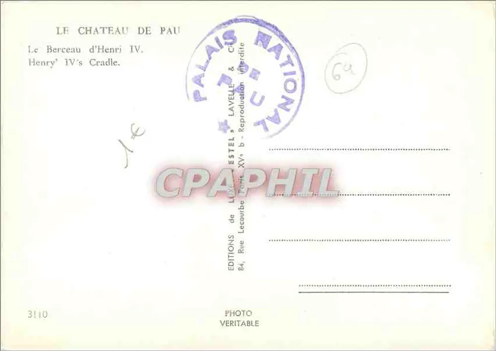 Das Wiegenkind von Henri IV — Château de Pau — Éditions Lavelle & Estel - Rückseite