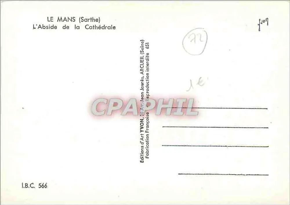 Le Mans (Sarthe) — A Abside da Catedral — Edições de Arte YVON, Arcueil (Seine) 651 - Verso