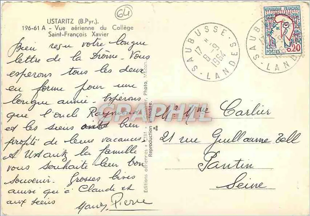 Ustaritz (B.Pyr.) — Luftaufnahme des Colleges Saint-François Xavier — C.M. Photo Editions, Photo. - Rückseite