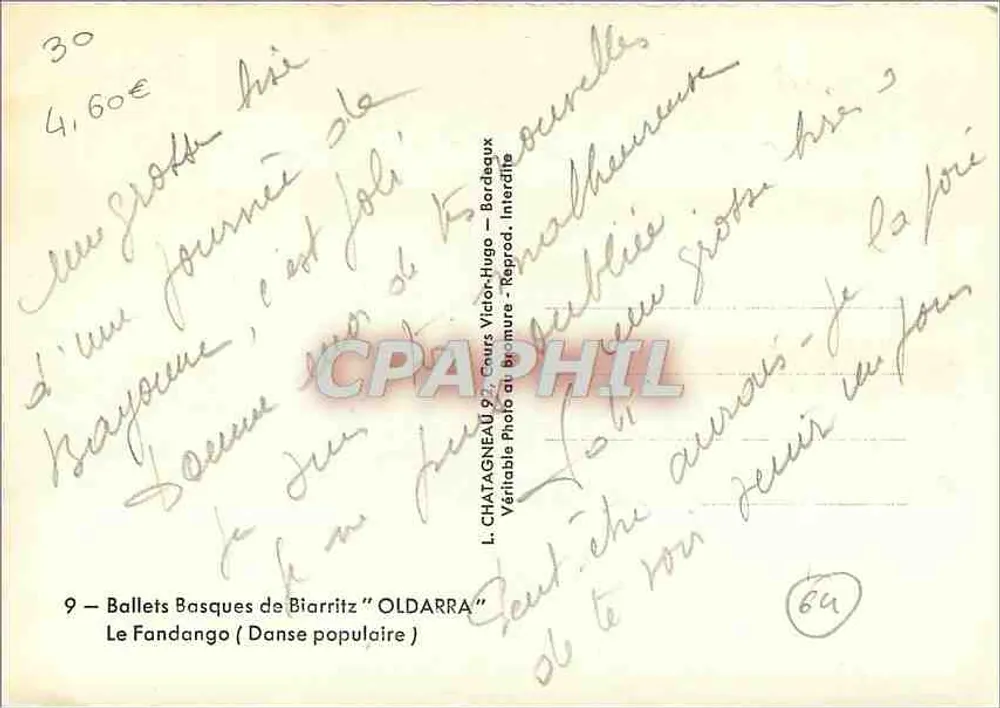 Ballets Basques de Biarritz — Dança popular — L. CHATAGNEAU, Bordeaux - Verso