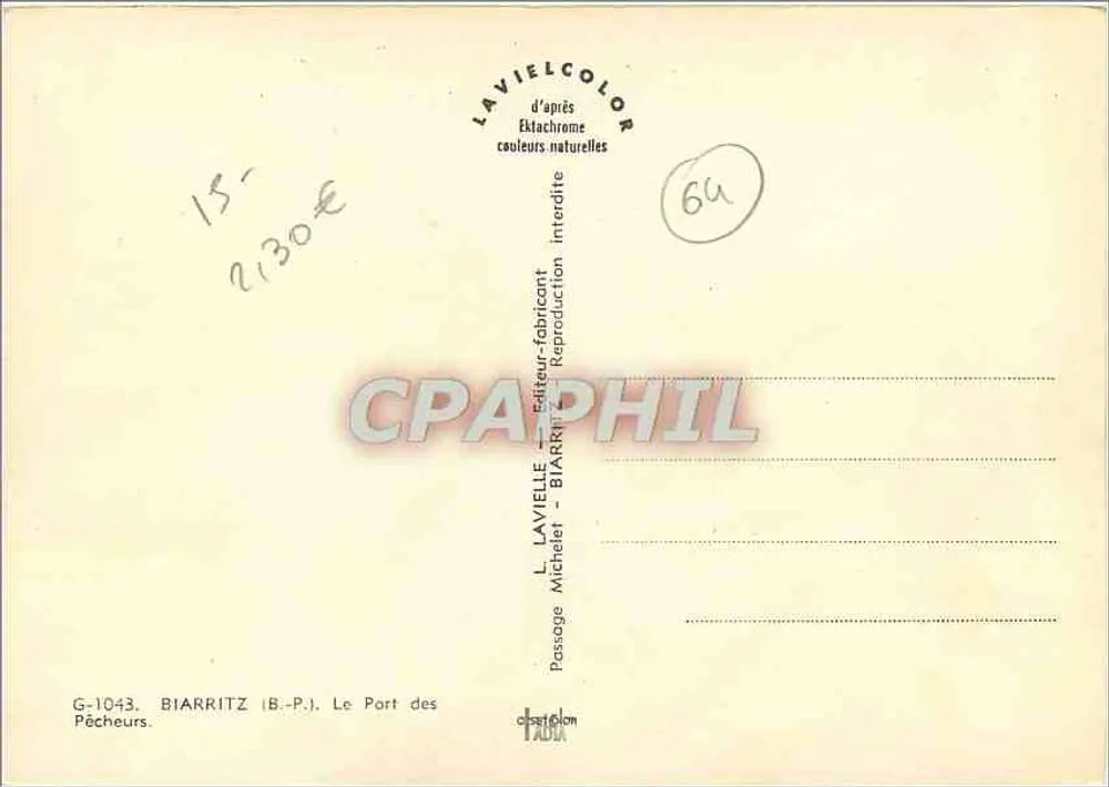 Biarritz - Het Visserijhaven — Lavielle, n° G-1043 - Achterkant