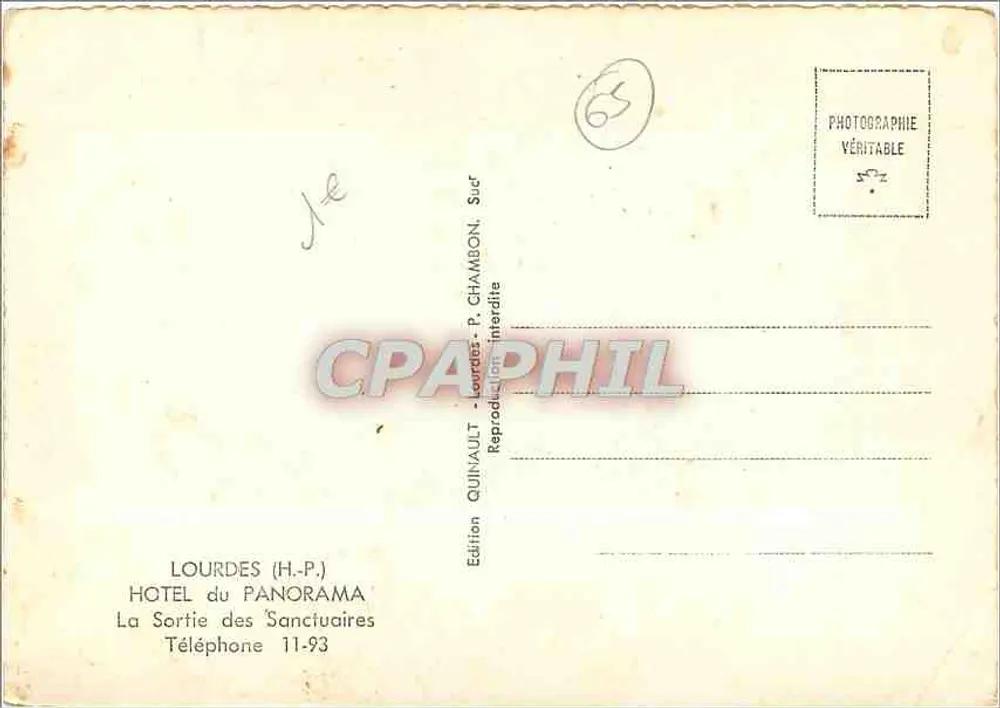Hotel du Panorama — Lourdes — Edition Quinault - Rückseite