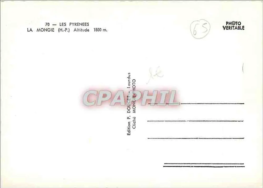 La Mongie — Les Pyrénées — Edição P. Doucet, Lourdes - Verso