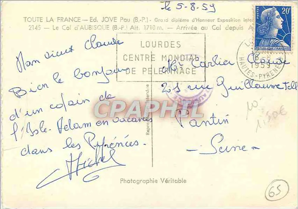 O Col d'Aubisque — Vista panorâmica — Ed. JOVE Pou (B.P.) - Verso