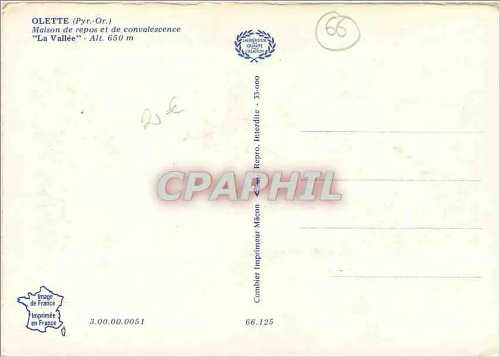 Olette (Pyrénées-Orientales) — Ruhehaus "La Vallée" — Verlag Combier - Rückseite