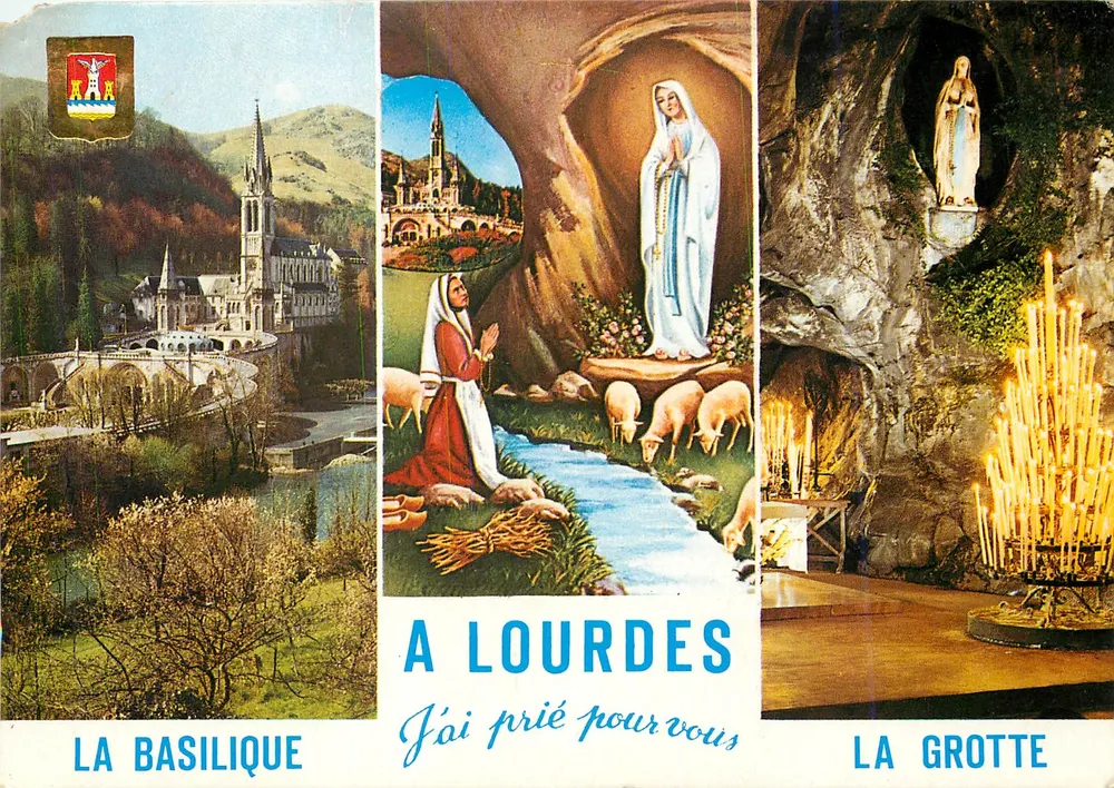 Lourdes — A Basílica, a Gruta, a Virgem — Editor Dino A. Doucet, N°6 - Frente
