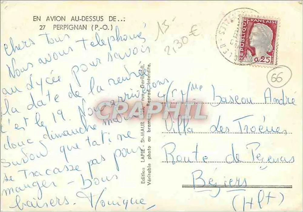 Vista aérea de Perpignan — Torre da Cidade — Edição Lapie Service Aéreo - Verso