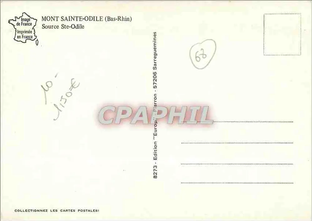 Monte Sainte-Odile — Fonte Ste-Odile — Edição 'Europ' Piarron - Verso