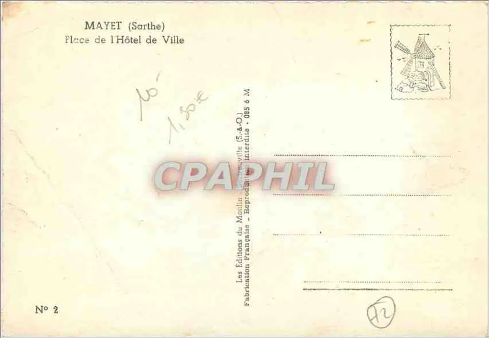 Mayet (Sarthe) — Place de l'Hôtel de Ville — Éditions du Moulin (S.A.O.) - Rückseite