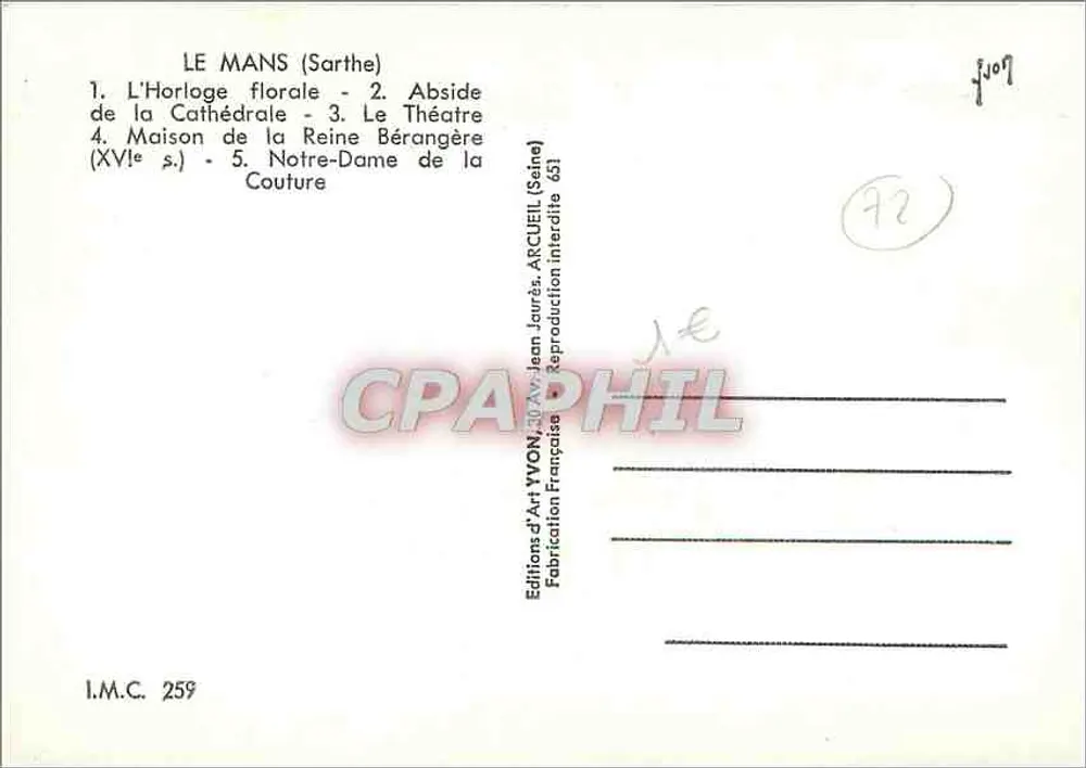 ले मैंस — पैनोरमिक दृश्य — एडिशन डी आर्ट यवॉन, संख्या 259 - पीछे