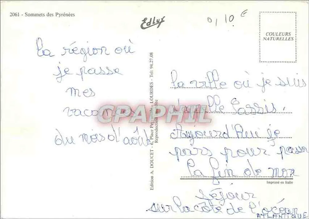 पायरीनीज के चोटियाँ — एड. लक्स, संख्या 2061 - पीछे