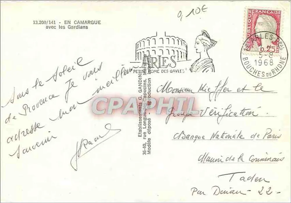 In Camargue — Folklore, stieren, roze flamingo's — Établissements G. GANDIN, PEYRÉGUE DES GAVLES - Achterkant